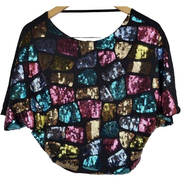 Poof Couture Cropped Multi Color Sequin Blouse‎ Size S - Picture 1 of 6